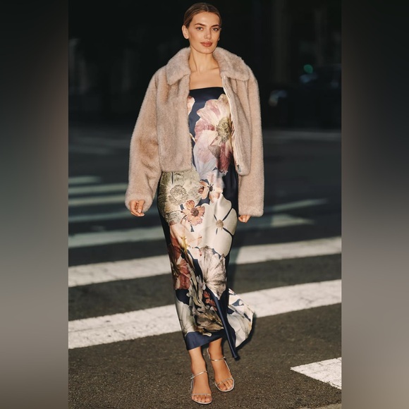 ANTHROPOLOGIE MAEVE Cropped Faux Fur Coat Zip Up Jacket Grey Mink Brown Sz S NEW - Picture 4 of 4